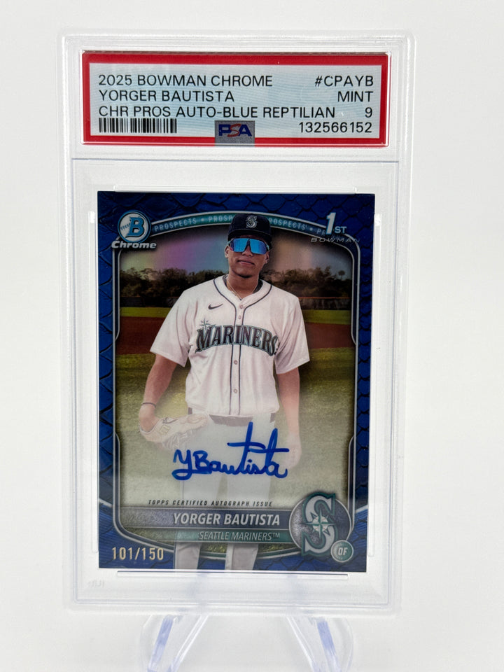 Yorger Bautista 2025 Bowman Chrome 1st Blue Reptilian Refractor Auto, 101/150, PSA 9 Mint