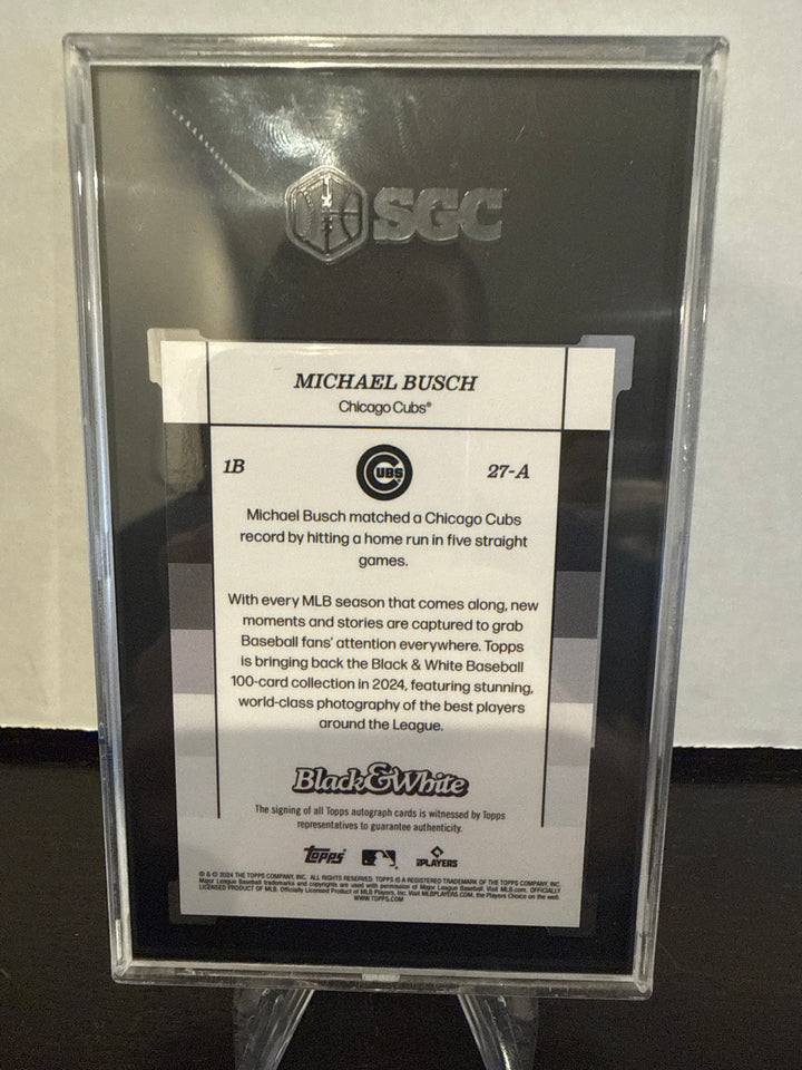 Michael Busch 2024 Topps Black & White Yellow Auto, 55/75, SGC 10 Gem Mint