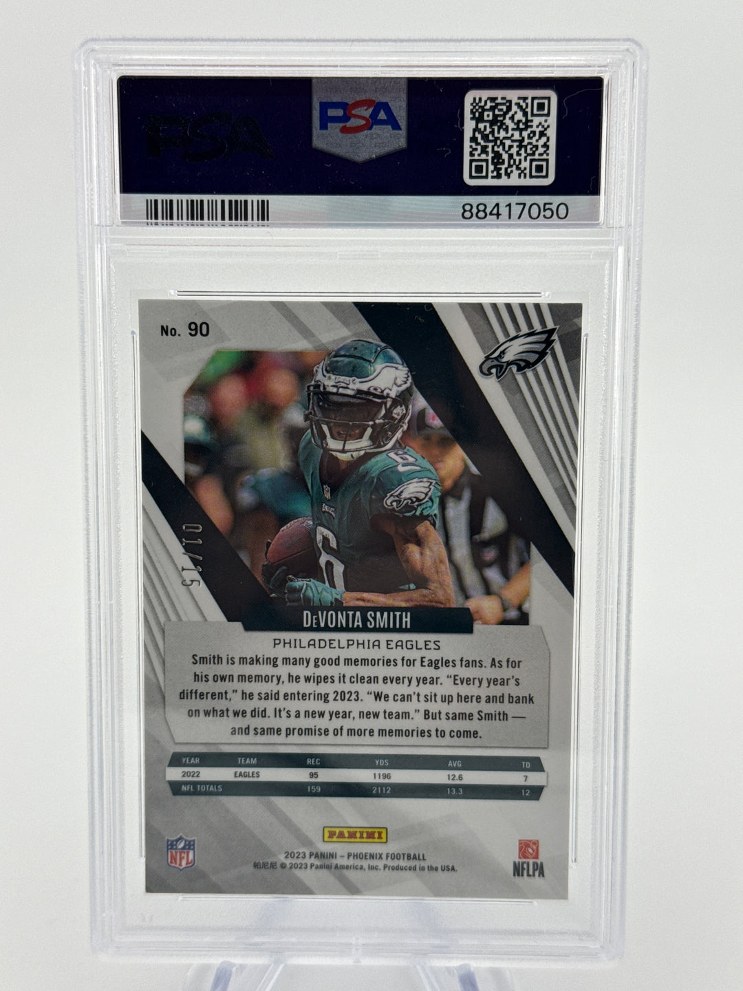 DeVonta Smith 2023 Panini Phoenix Green, 01/15, PSA 10 Gem Mint