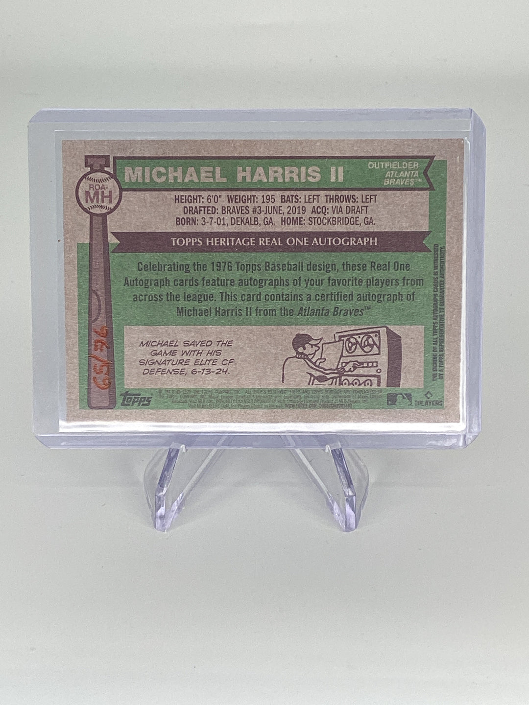 Michael Harris II 2025 Topps Heritage Real One Auto Red Ink, 65/76