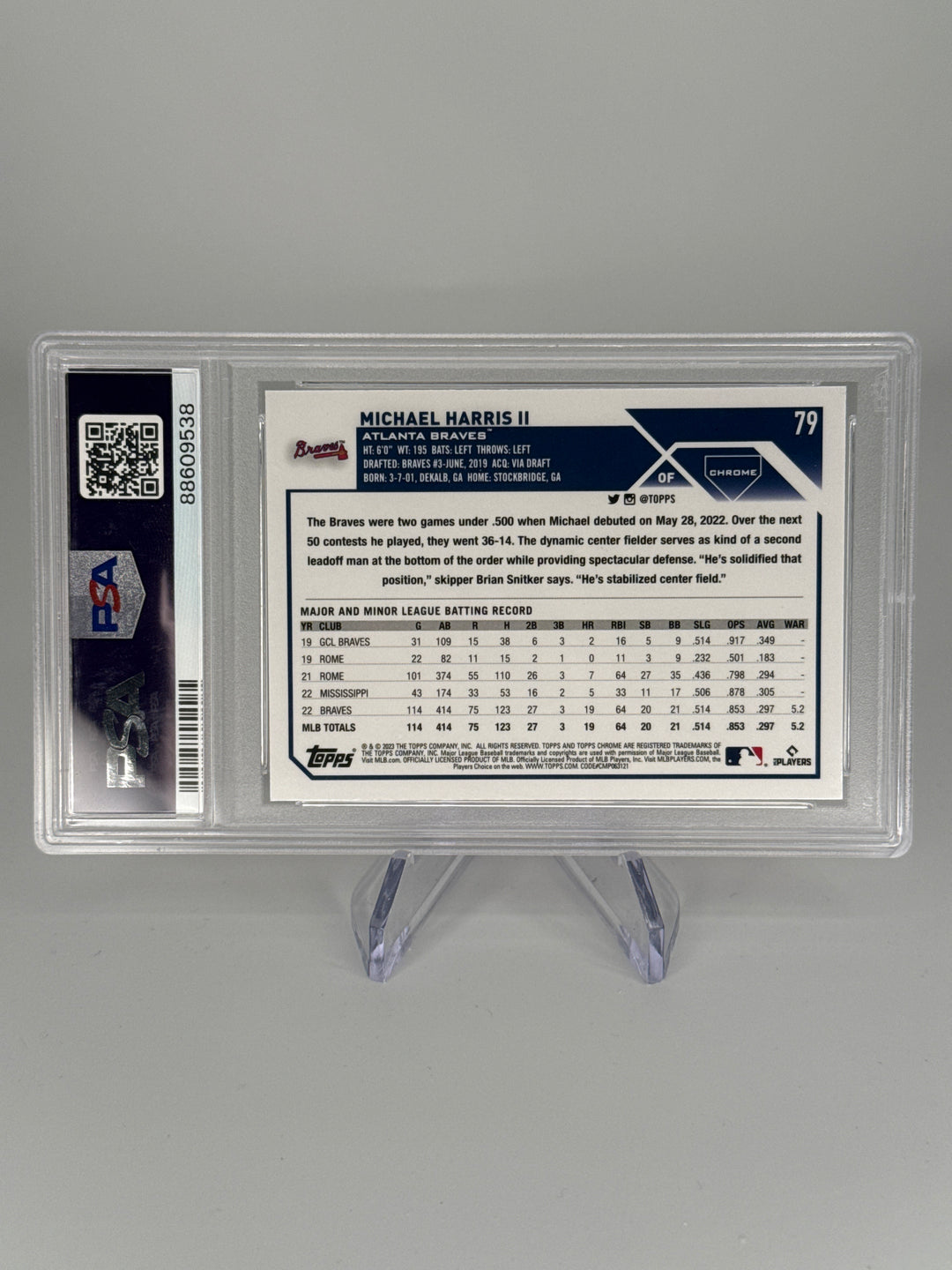 Michael Harris 2023 Topps Chrome Pink Rookie, PSA 10 Gem Mint