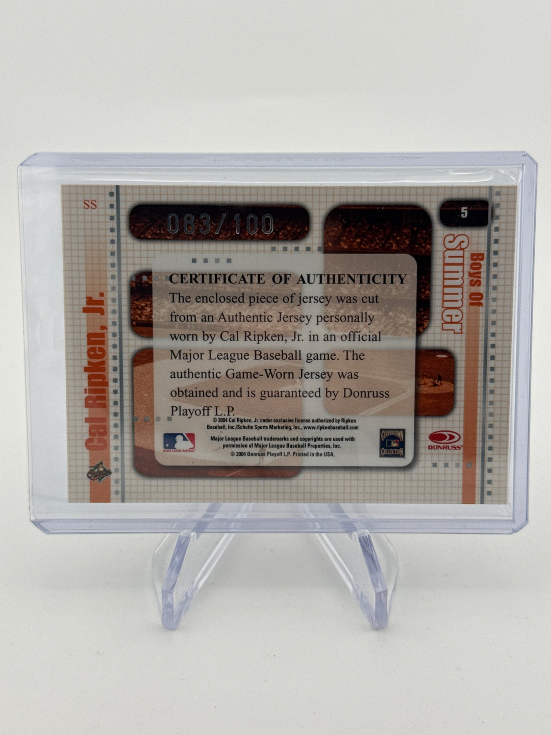 Cal Ripken Jr 2004 Donruss Boys of the Summer Timelines Game Worn Relic, 083/100