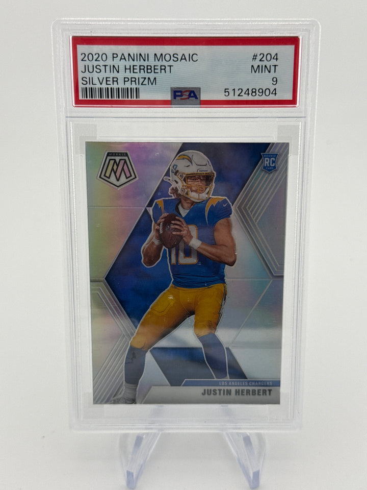 Justin Herbert 2020 Panini Mosaic Silver Mosaic Rookie, PSA 9 Mint