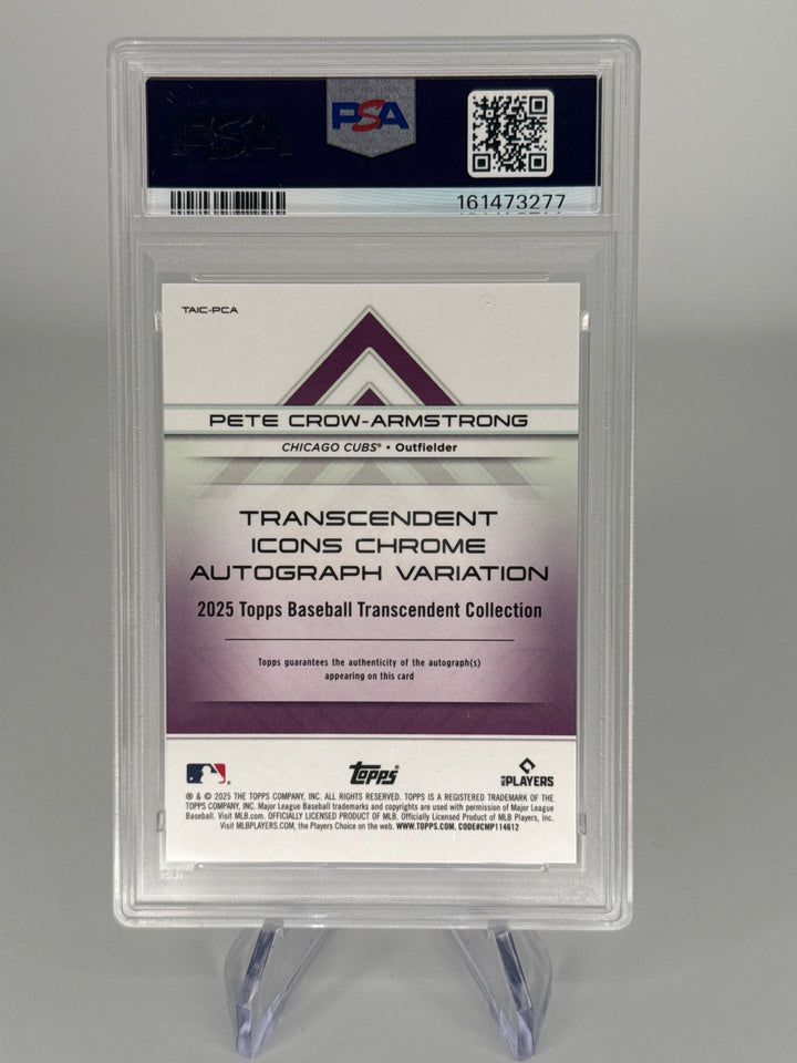Pete Crow-Armstrong 2025 Topps Transcendent Icons Red Refractor Auto, 3/5, PSA 10 Gem Mint