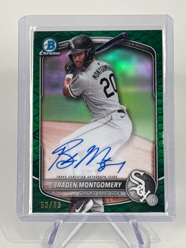 Braden Montgomery 2025 Bowman Chrome Green Reptillian Auto, 95/99