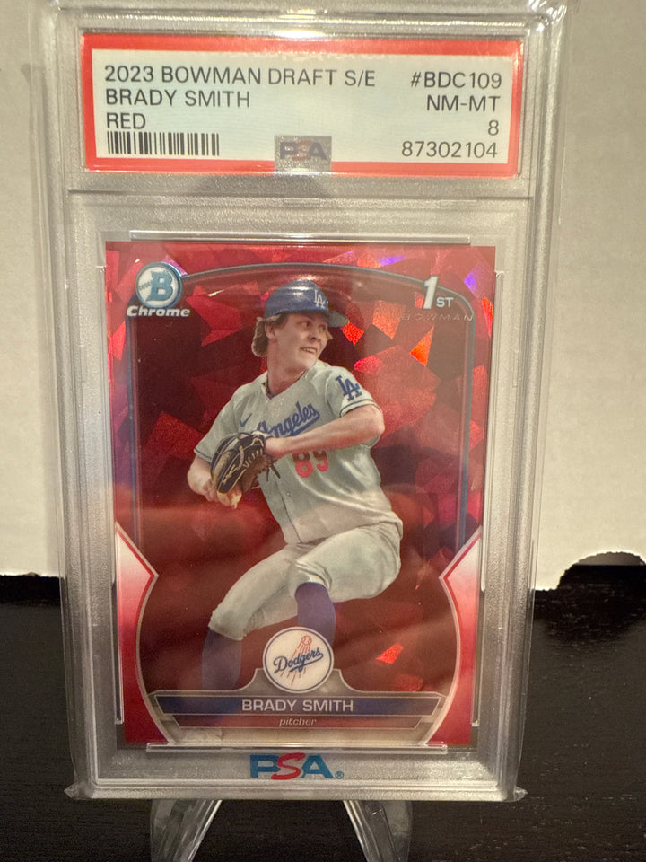 Brady Smith 2023 Bowman Chrome Sapphire 1st, Red, 3/5, PSA 8