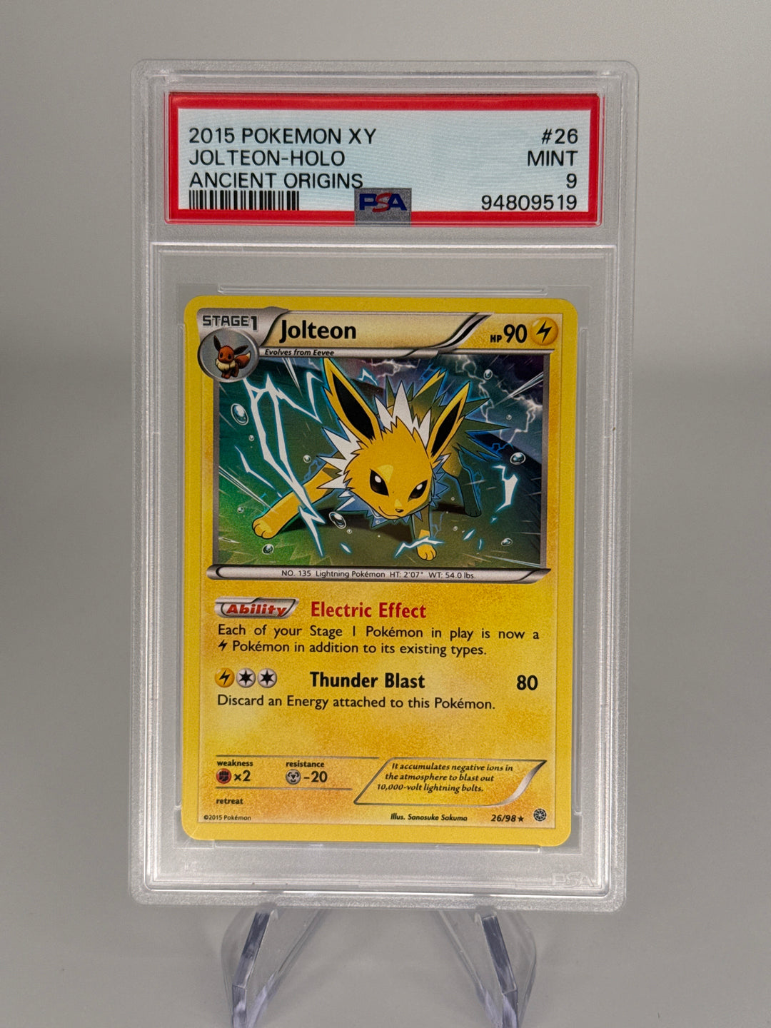 Pokemon TCG 2015 Jolteon XY Ancient Origins Holo, 26/98, PSA 9 Mint