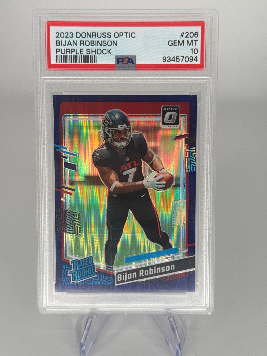 Bijan Robinson 2023 Panini Donruss Purple Shock Rookie, PSA 10 Gem Mint