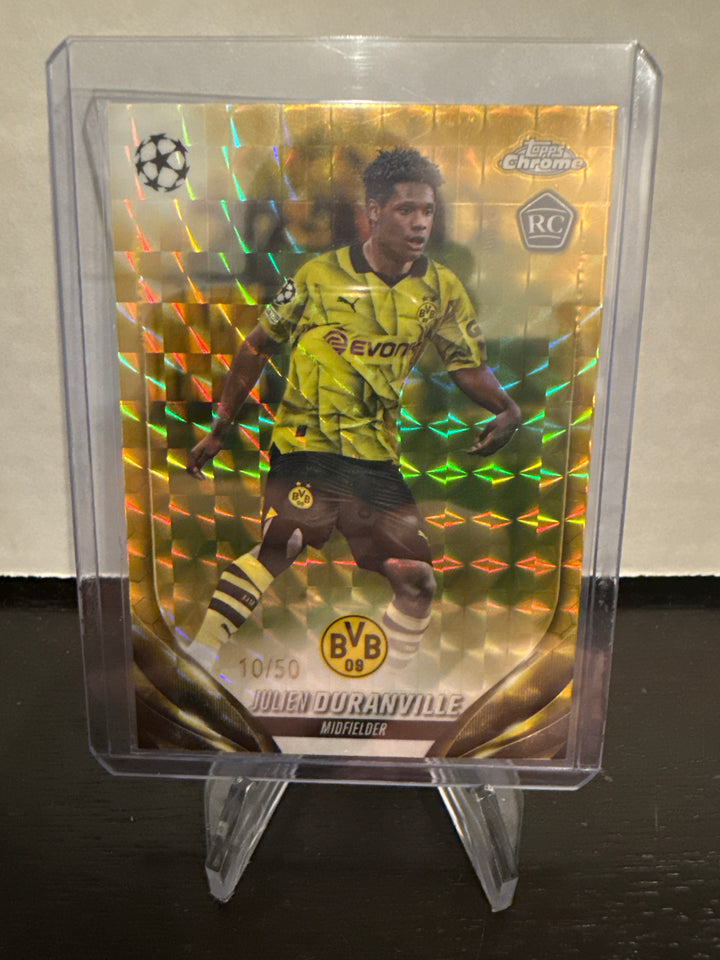 Julien Duranville 2024 Topps Chrome Champions League Gold Geometric Rookie, 10/50