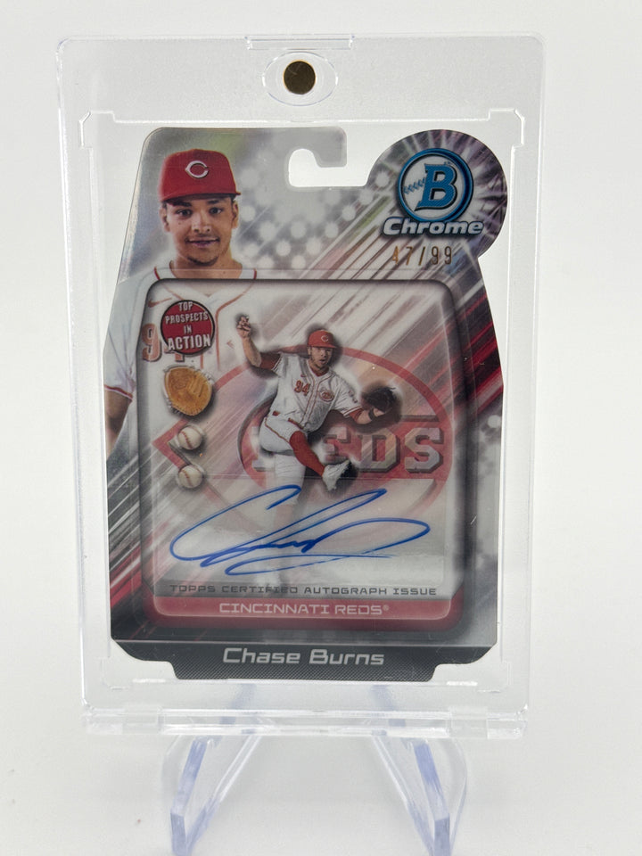 Chase Burns 2024 Bowman Chrome Top Prospects in Action Die Cut Auto, 47/99