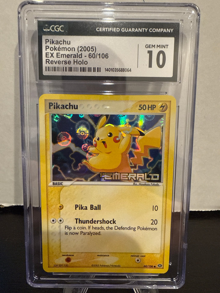 Pokémon TCG 2005 Pikachu EX Emerald Reverse Holo, 60/106, CGC 10 Gem Mint