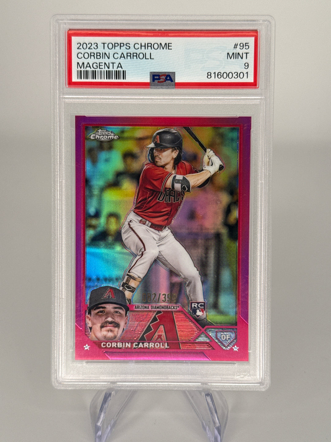Corbin Carroll 2023 Topps Chrome Magenta Rookie, 082/399, PSA 9 Mint