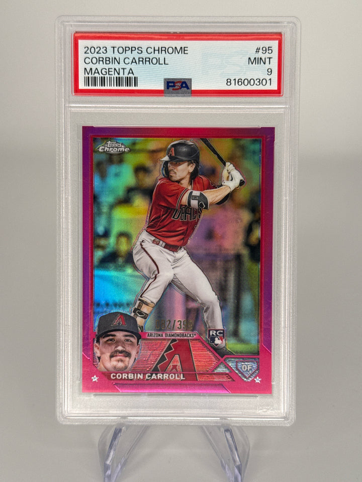 Corbin Carroll 2023 Topps Chrome Magenta Rookie, 082/399, PSA 9 Mint