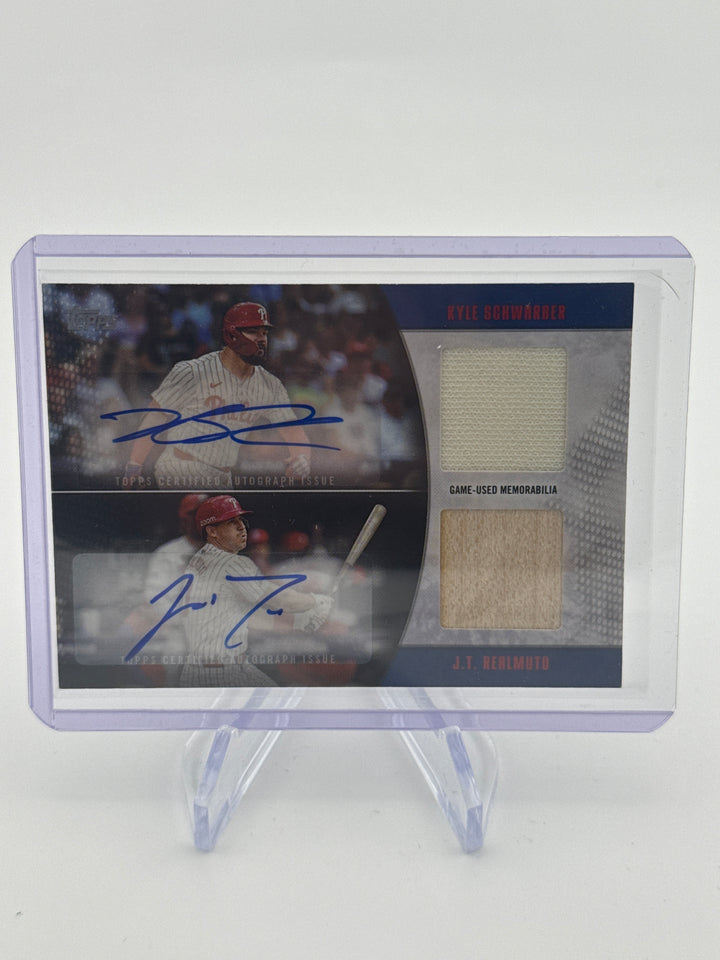 Kyle Schwarber/J.T. Realmuto 2025 Topps Major League Material Dual Game Used Relic Auto, 11/15