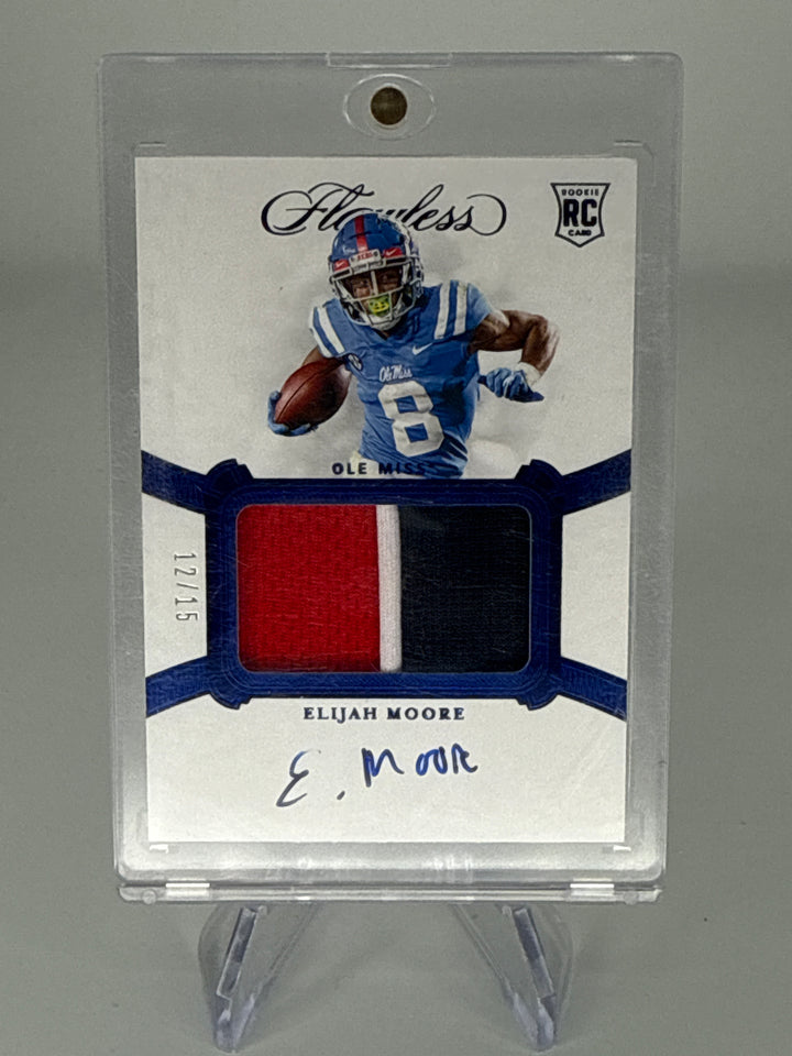 Elijah Moore 2019 Panini Flawless Collegiate Rookie Patch Auto Sapphire, 12/15