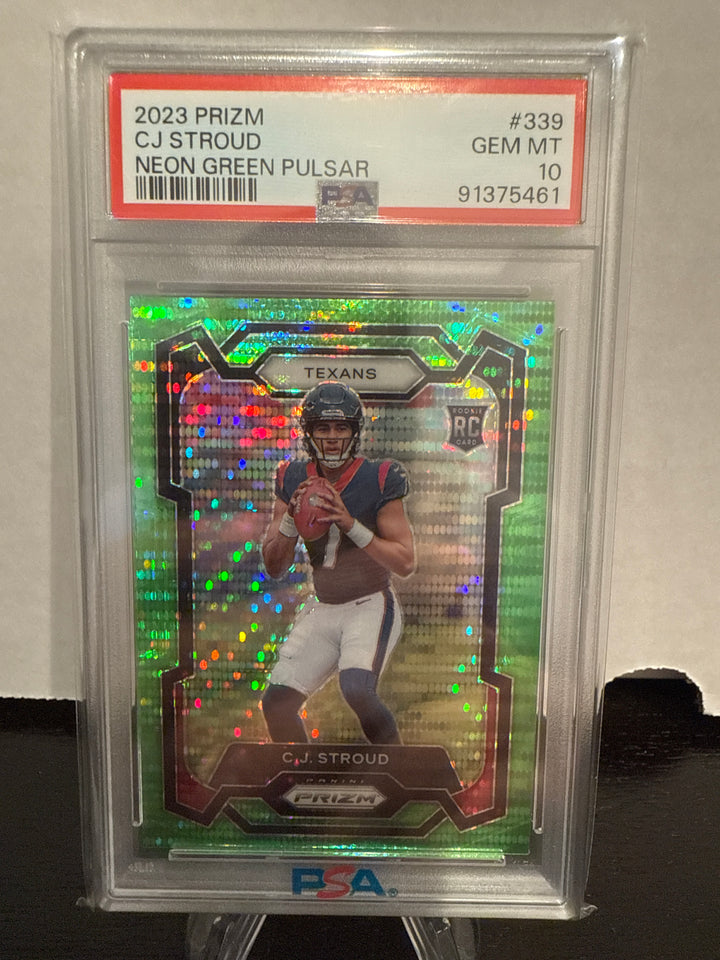 CJ Stroud 2023 Panini Prizm Neon Green Pulsar Rookie, PSA 10 Gem Mint