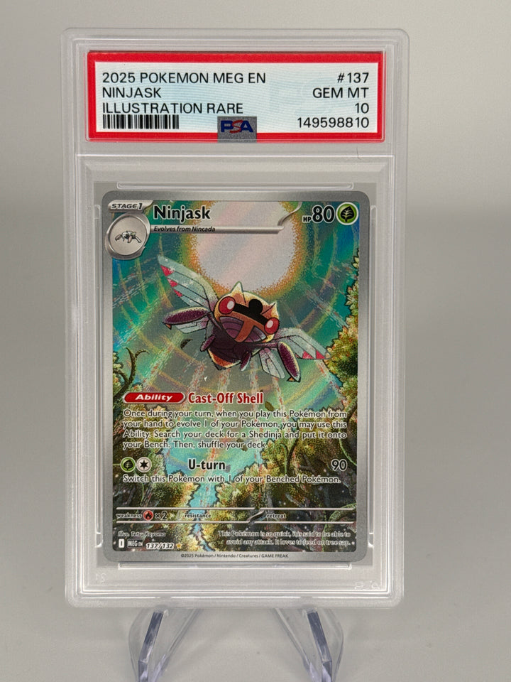 Pokemon TCG 2025 Ninjask Mega Evolutions Full Art, 137/132, PSA 10 Gem Mint