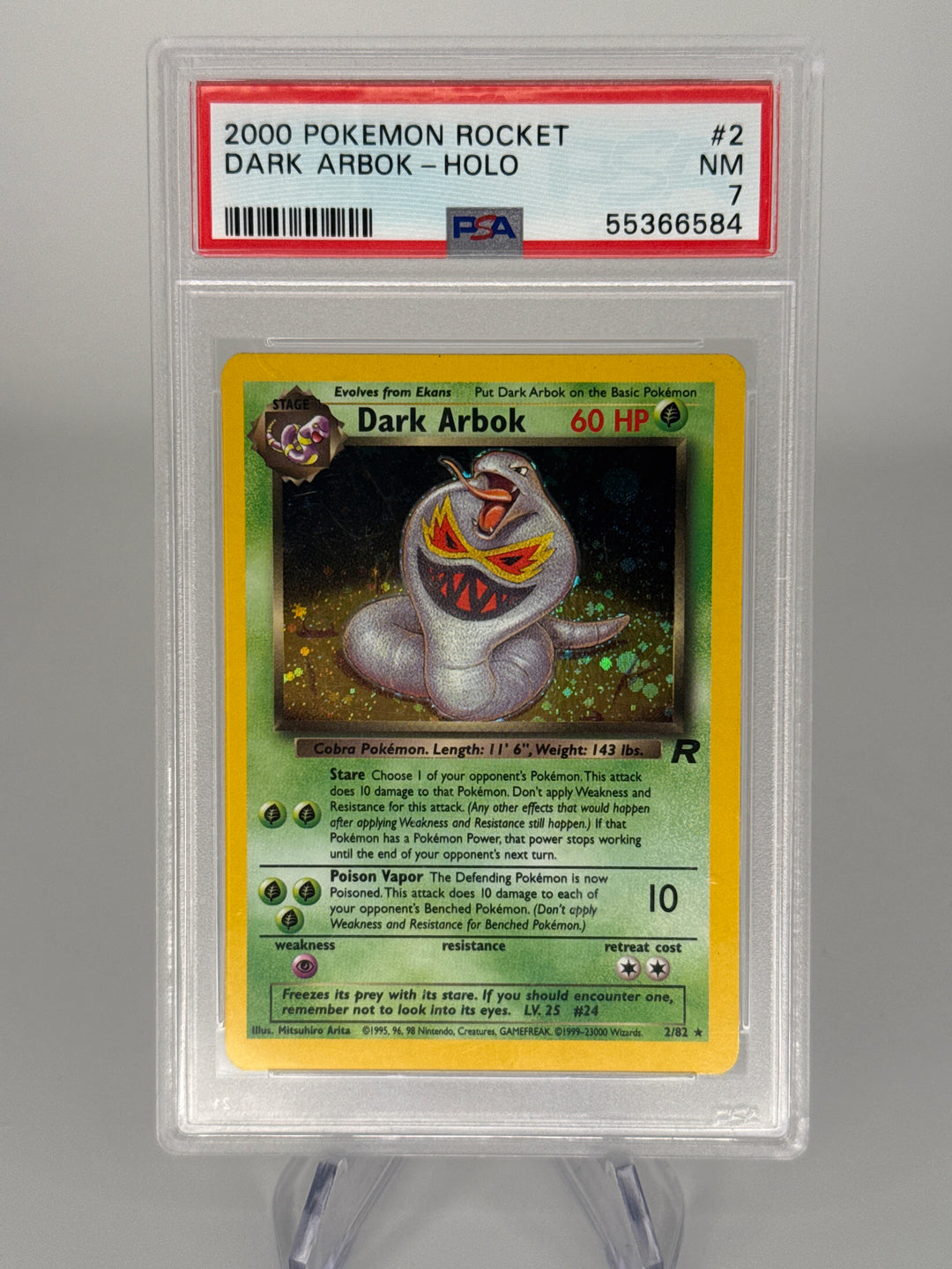 Pokemon TCG 2000 Dark Arbok Team Rocket Holo, 2/82, PSA 7