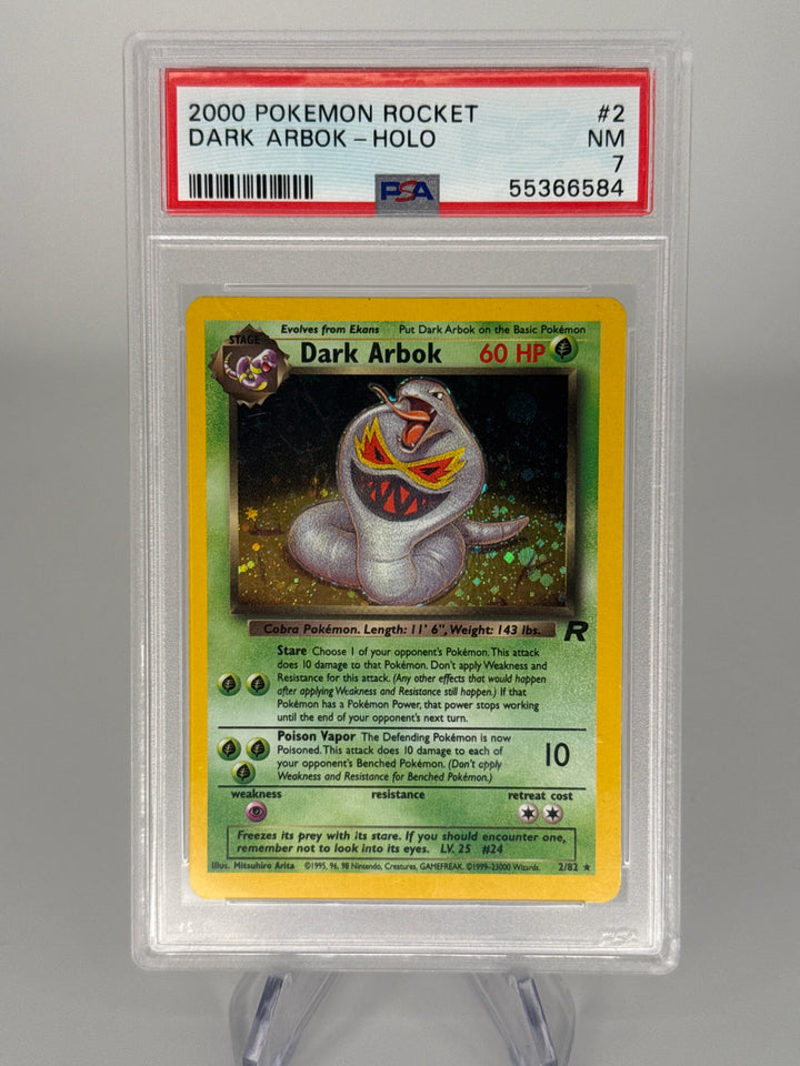 Pokemon TCG 2000 Dark Arbok Team Rocket Holo, 2/82, PSA 7
