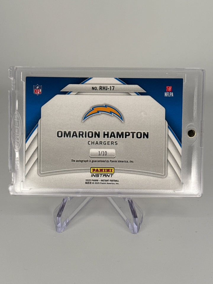 Omarion Hampton 2025 Panini Instant Rookie Hoggs Jumbo Relic Auto, 1/10