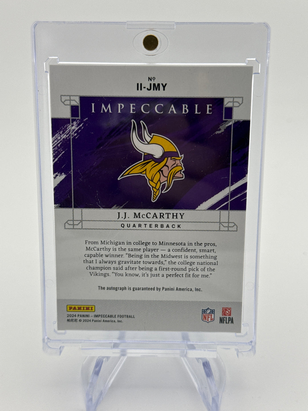 JJ McCarthy 2024 Panini Impeccable Impressions Rookie Auto, 40/49