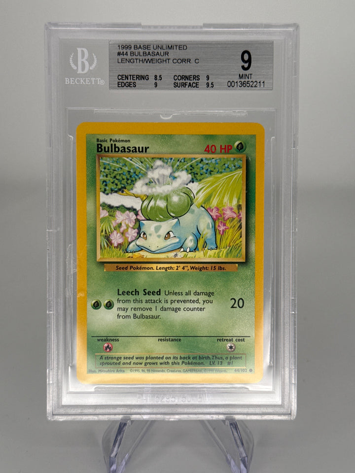 Pokemon TCG 1999 Bulbasaur Base Set Unlimited, 44/102, BGS 9 Mint
