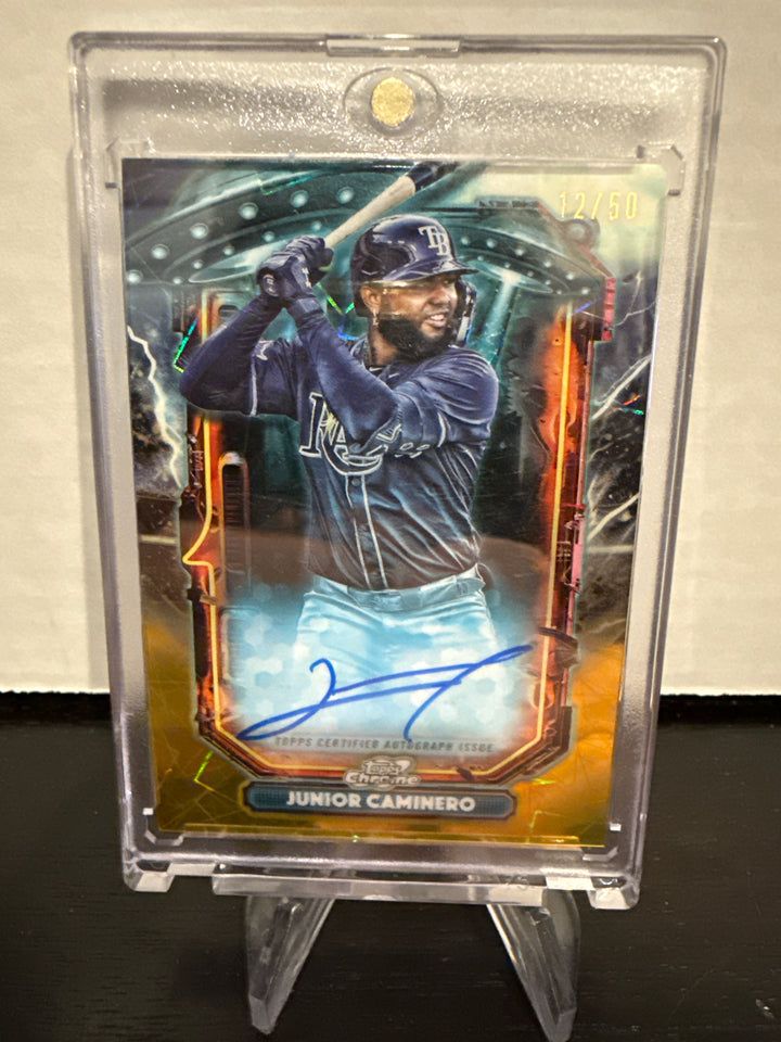 Junior Caminero 2025 Topps Chrome Cosmic Extraterrestrial Variation Auto Gold, 12/50