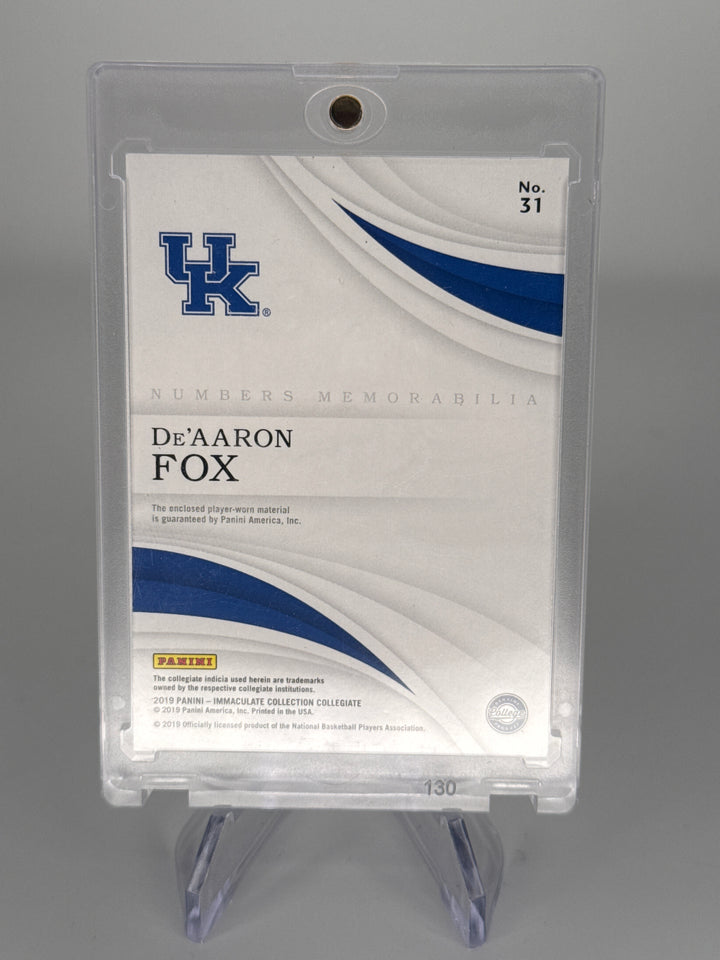 De'Aaron Fox 2019 Panini Immaculate Collegiate Numbers Memorabilia, 4/5