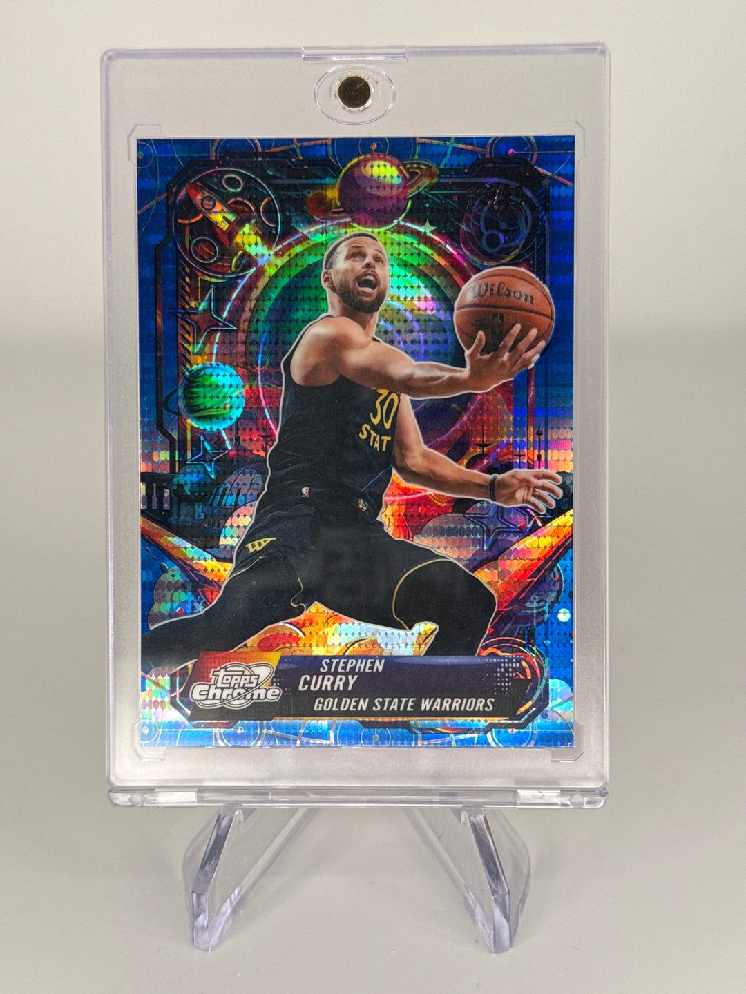 Stephen Curry 2026 Topps Chrome Cosmic Propulsion Blue Moon Refractor, 83/99