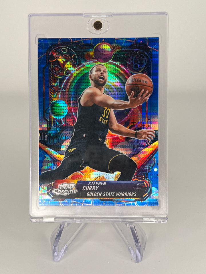Stephen Curry 2026 Topps Chrome Cosmic Propulsion Blue Moon Refractor, 83/99