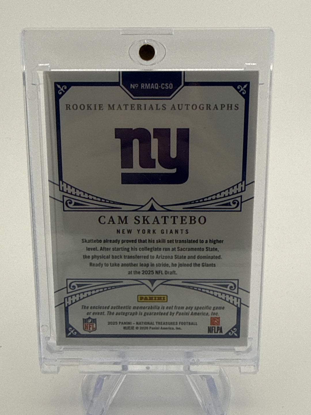 Cam Skattebo 2025 Panini National Treasures Quad Rookie Materials Auto, 26/99