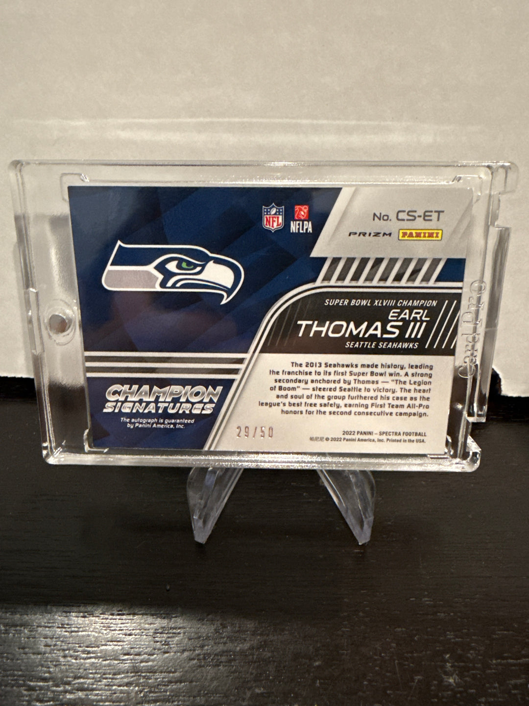 Earl Thomas 2022 Panini Spectra Super Bowl Champion Auto, 29/50