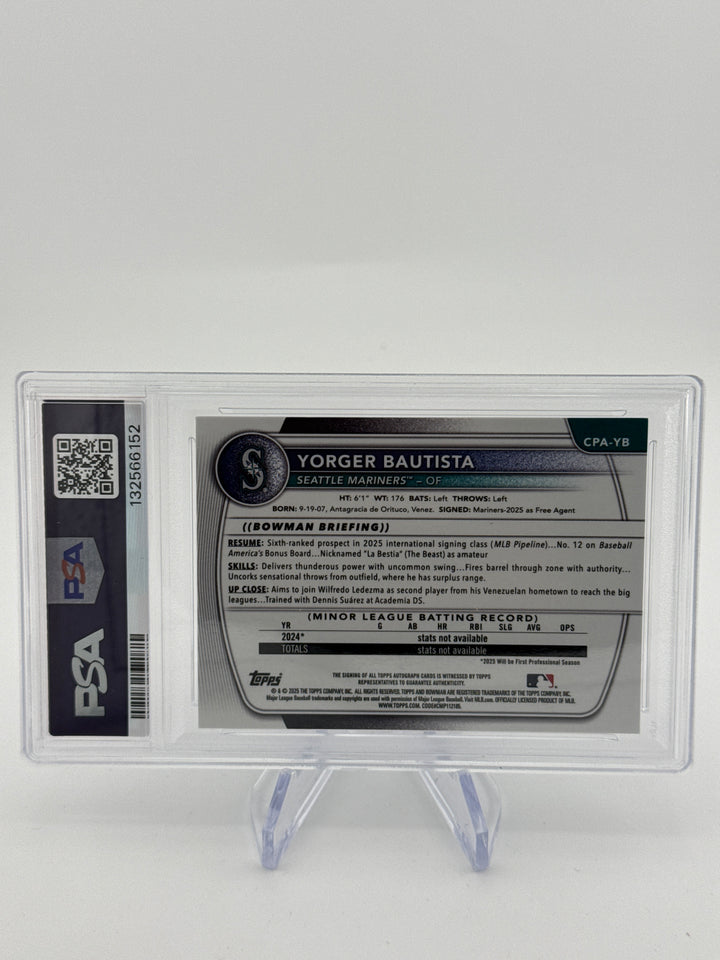 Yorger Bautista 2025 Bowman Chrome 1st Blue Reptilian Refractor Auto, 101/150, PSA 9 Mint