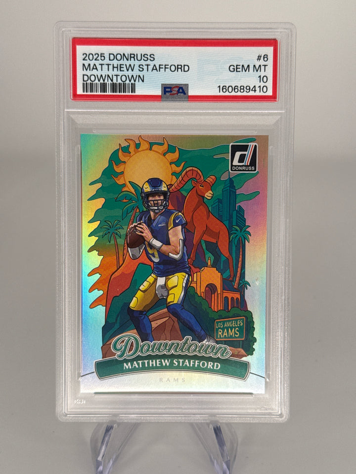 Matthew Stafford 2025 Panini Donruss Downtown SSP Case Hit, PSA 10 Gem Mint
