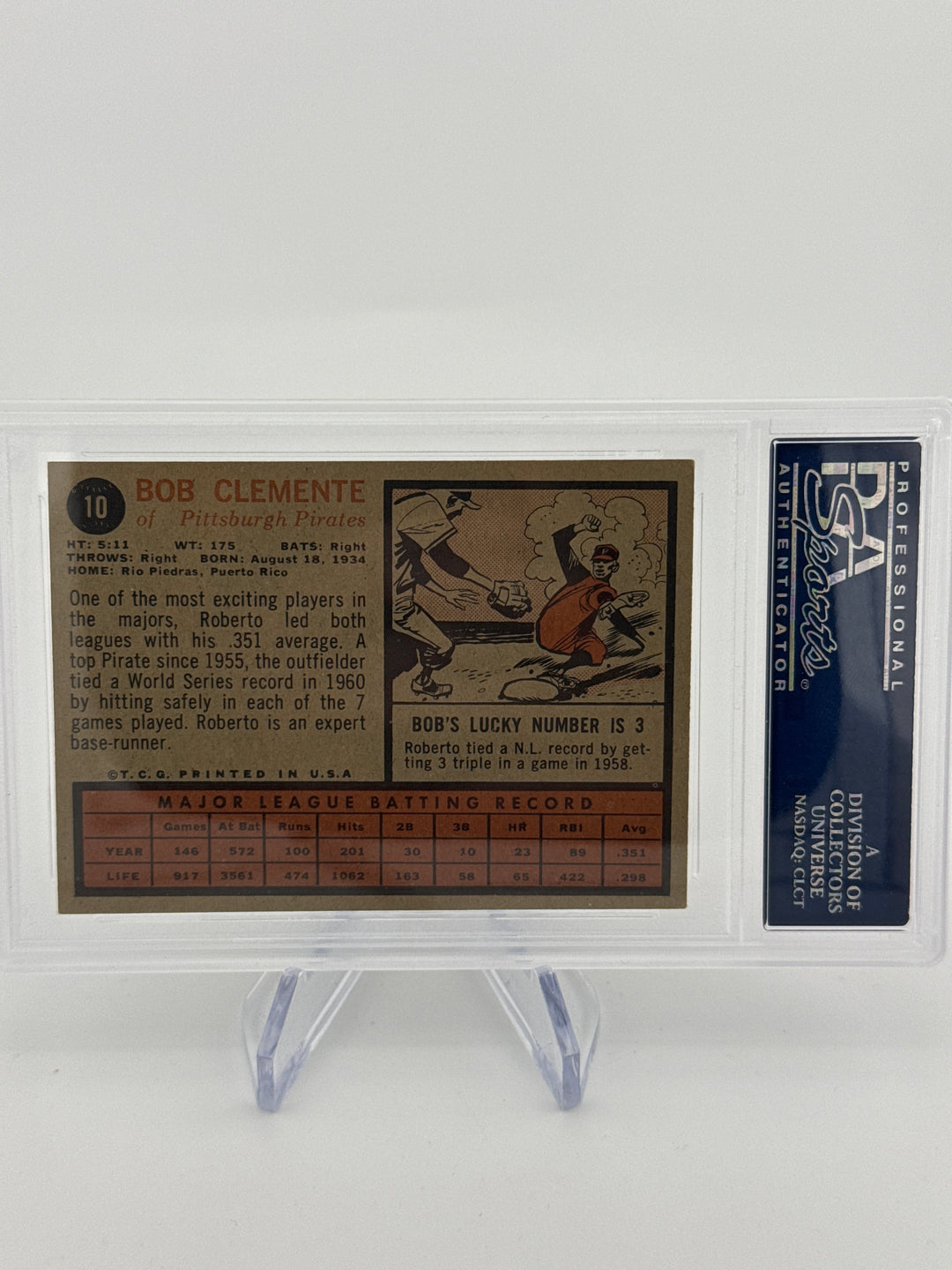 Bob Clemente 1962 Topps, PSA 4.5