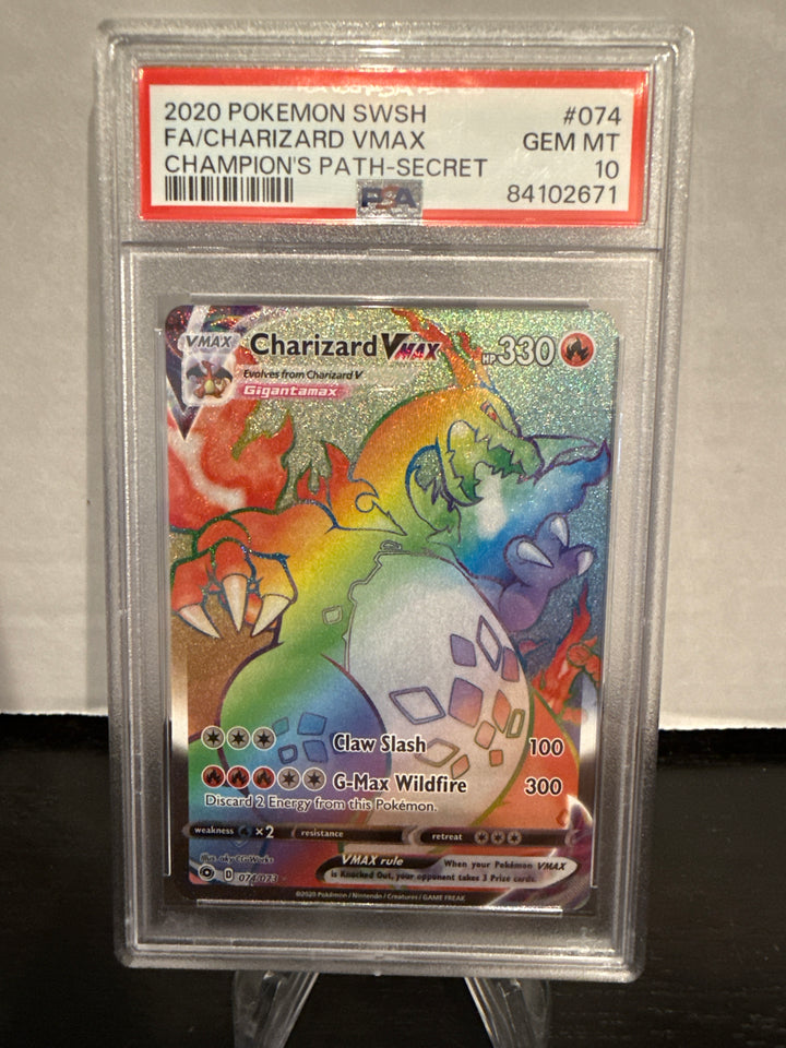 Pokemon TCG 2020 Charizard VMax Champions Path Secret Rare Full Art, 074/073, PSA 10 Gem Mint