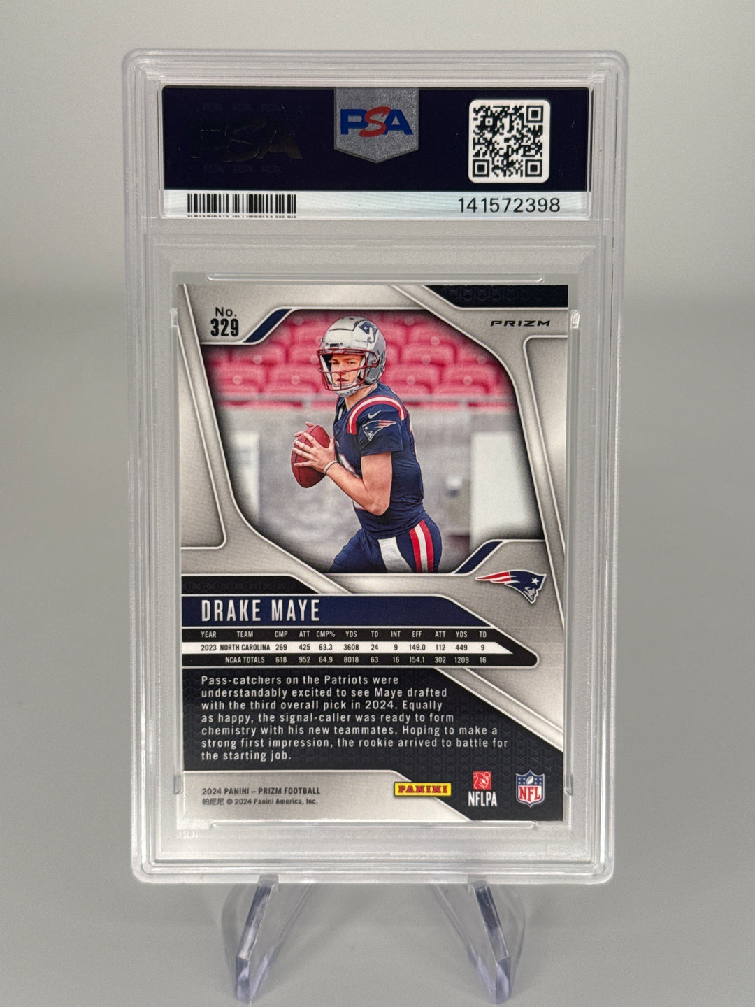 Drake Maye 2024 Panini Prizm Silver Rookie, PSA 9 Mint