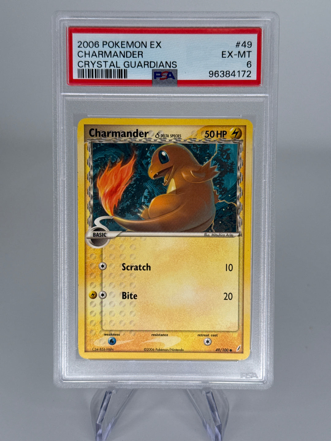 Pokemon TCG 2006 Charmander EX Crystal Guardians, 49/100, PSA 6