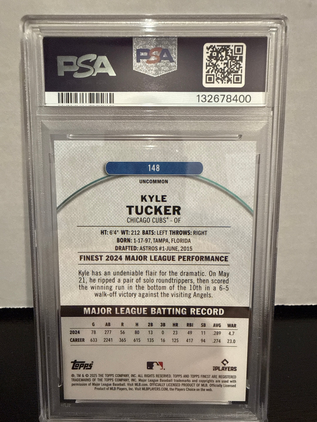 Kyle Tucker 2025 Topps Finest Orange Refractor, 17/20, PSA 10 Gem Mint