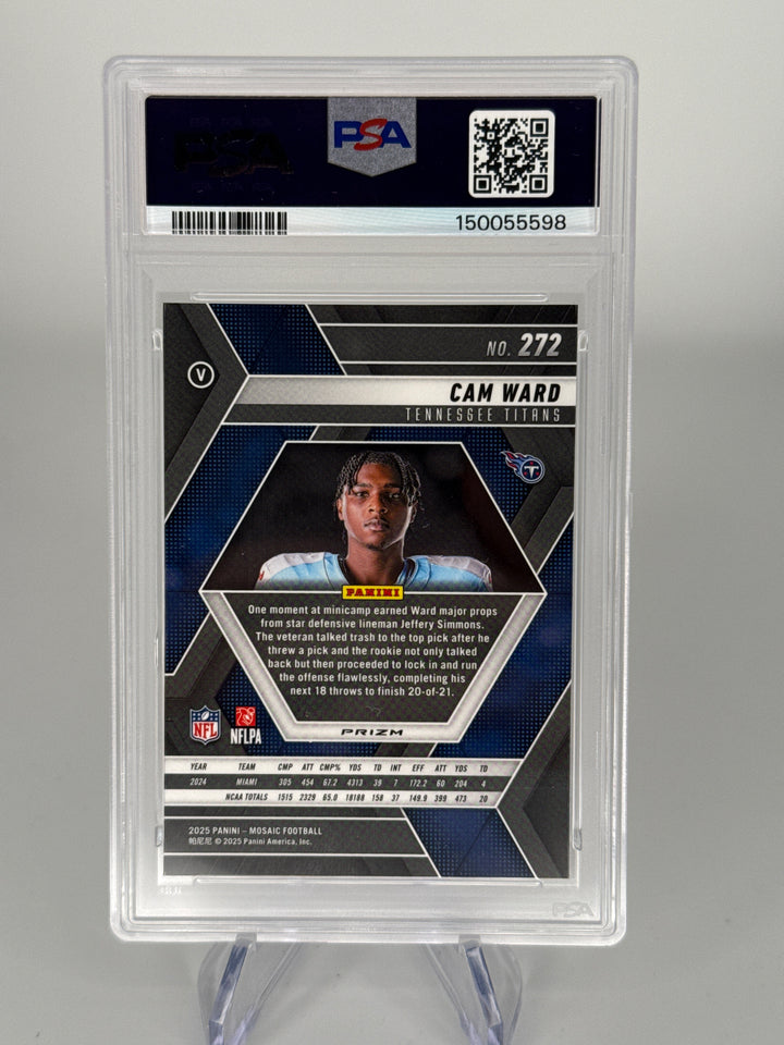 Cam Ward 2025 Panini Mosaic Silver No Huddle Rookie, PSA 10 Gem Mint
