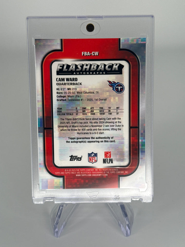 Cam Ward 2025 Topps Finest Flashback Blue Refractor Rookie Auto, 09/99