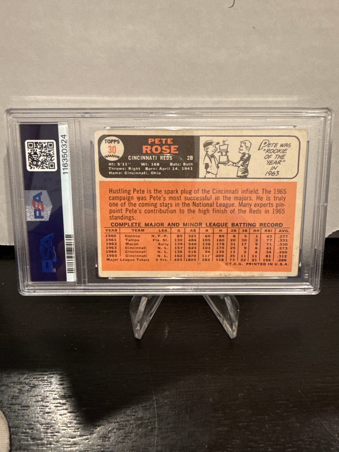 Pete Rose 1966 Topps, PSA 2.5