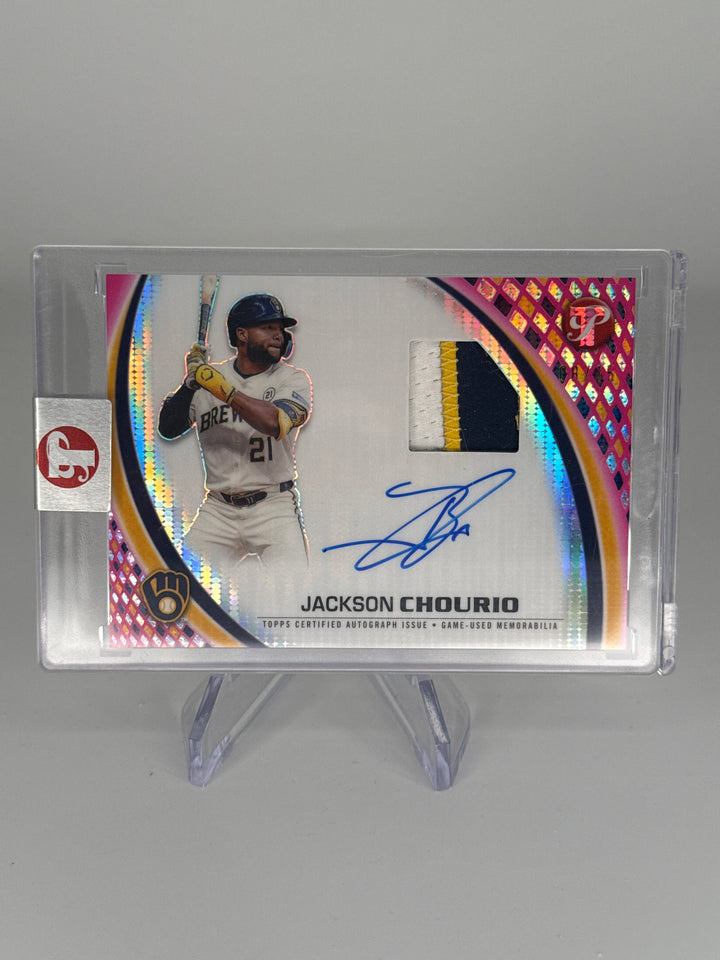 Jackson Chourio 2026 Topps Pristine Pieces Auto Relic Pink, 08/15