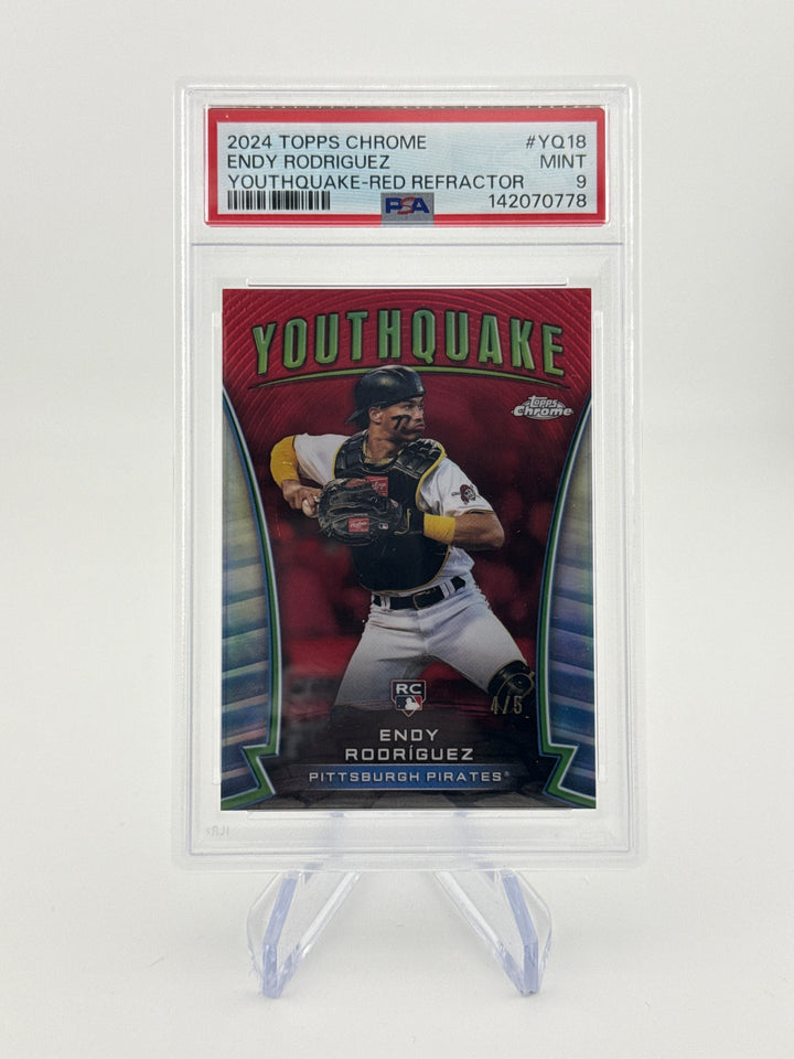 Endy Rodriguez 2024 Topps Chrome Youthquake Red Refractor Rookie, 4/5, PSA 9 Mint