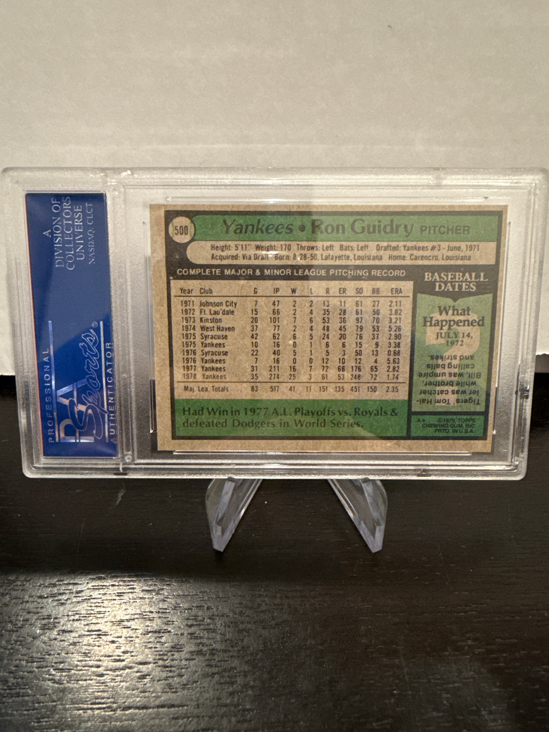 Ron Guidry 1979 Topps, PSA 8