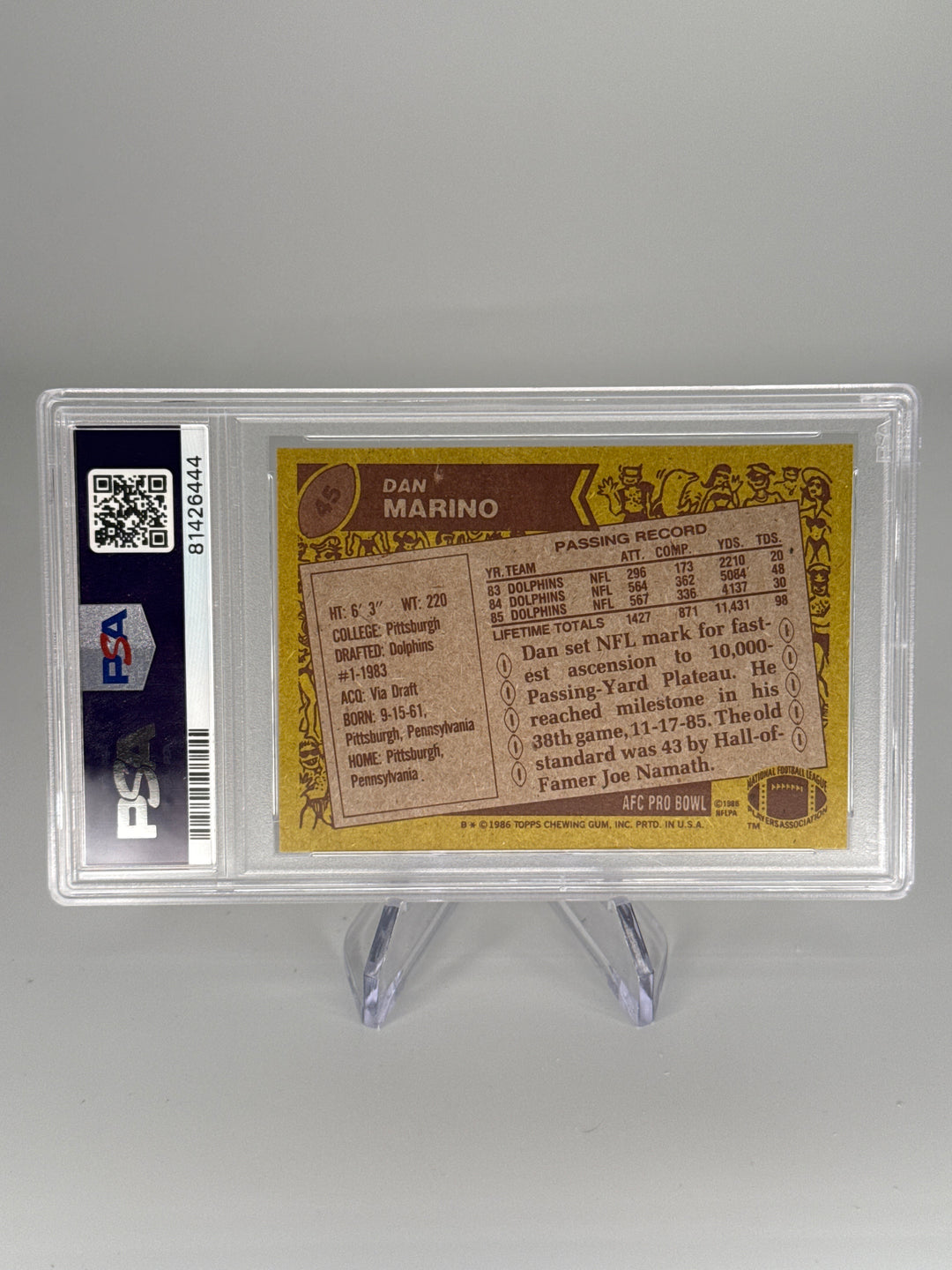 Dan Marino 1986 Topps, PSA 8