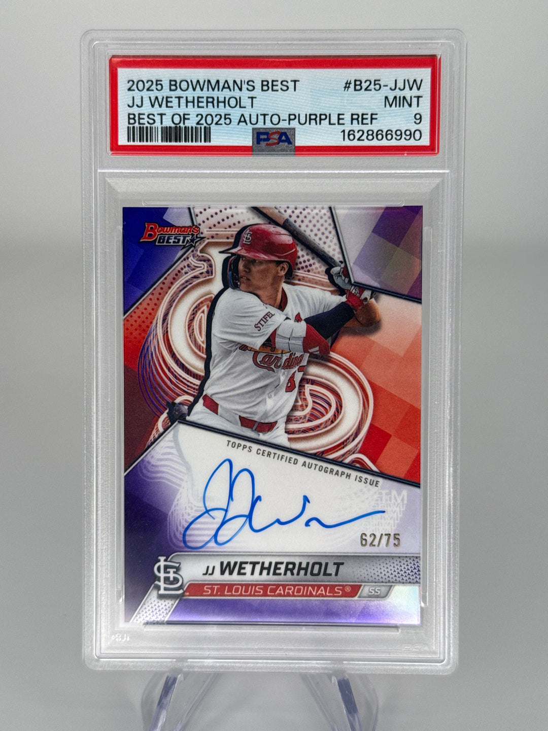 JJ wetherholt 2025 Bowman's Best Best of 2025 Purple Refractor Auto, 62/75, PSA 9 Mint
