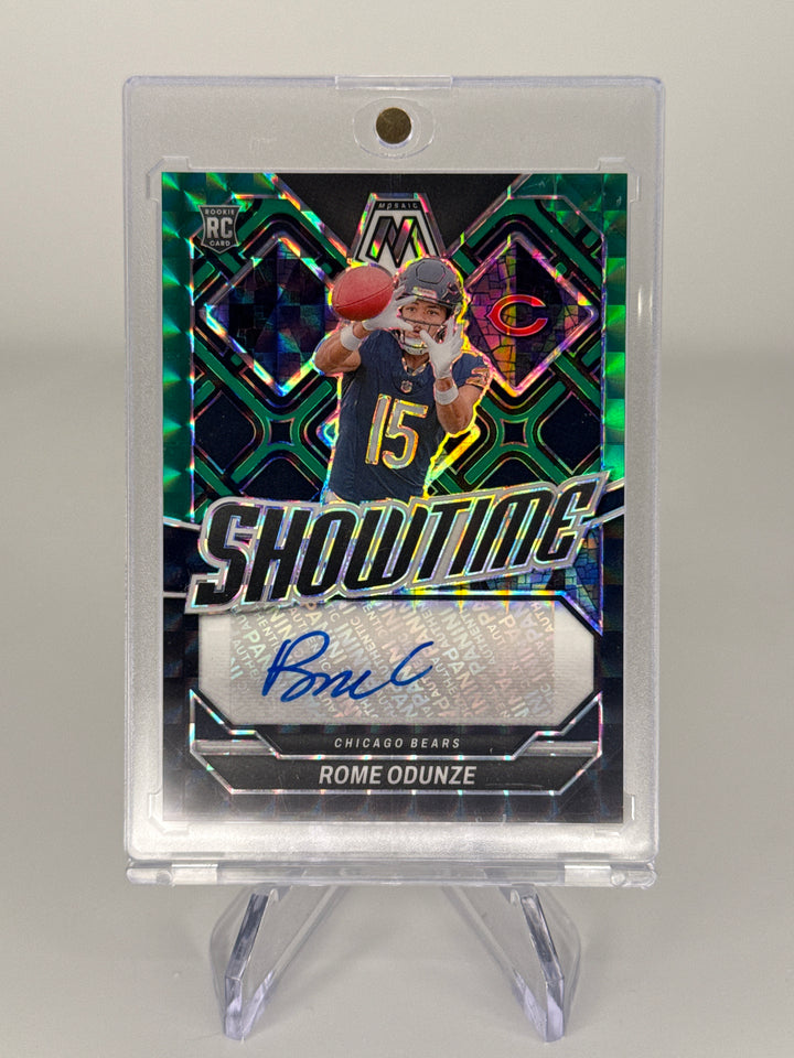 Rome Odunze 2024 Panini Mosaic Showtime Green Mosaic Rookie Auto, 10/25