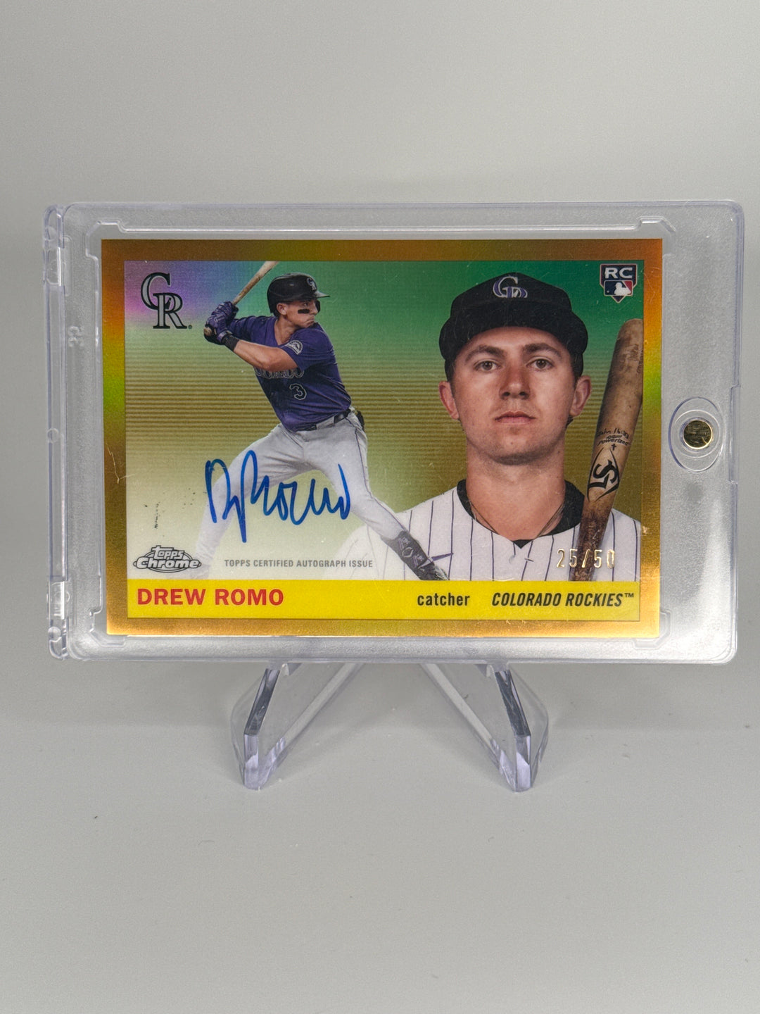 Drew Romo 2025 Topps Chrome Platinum Gold Refractor Rookie Auto, 25/50