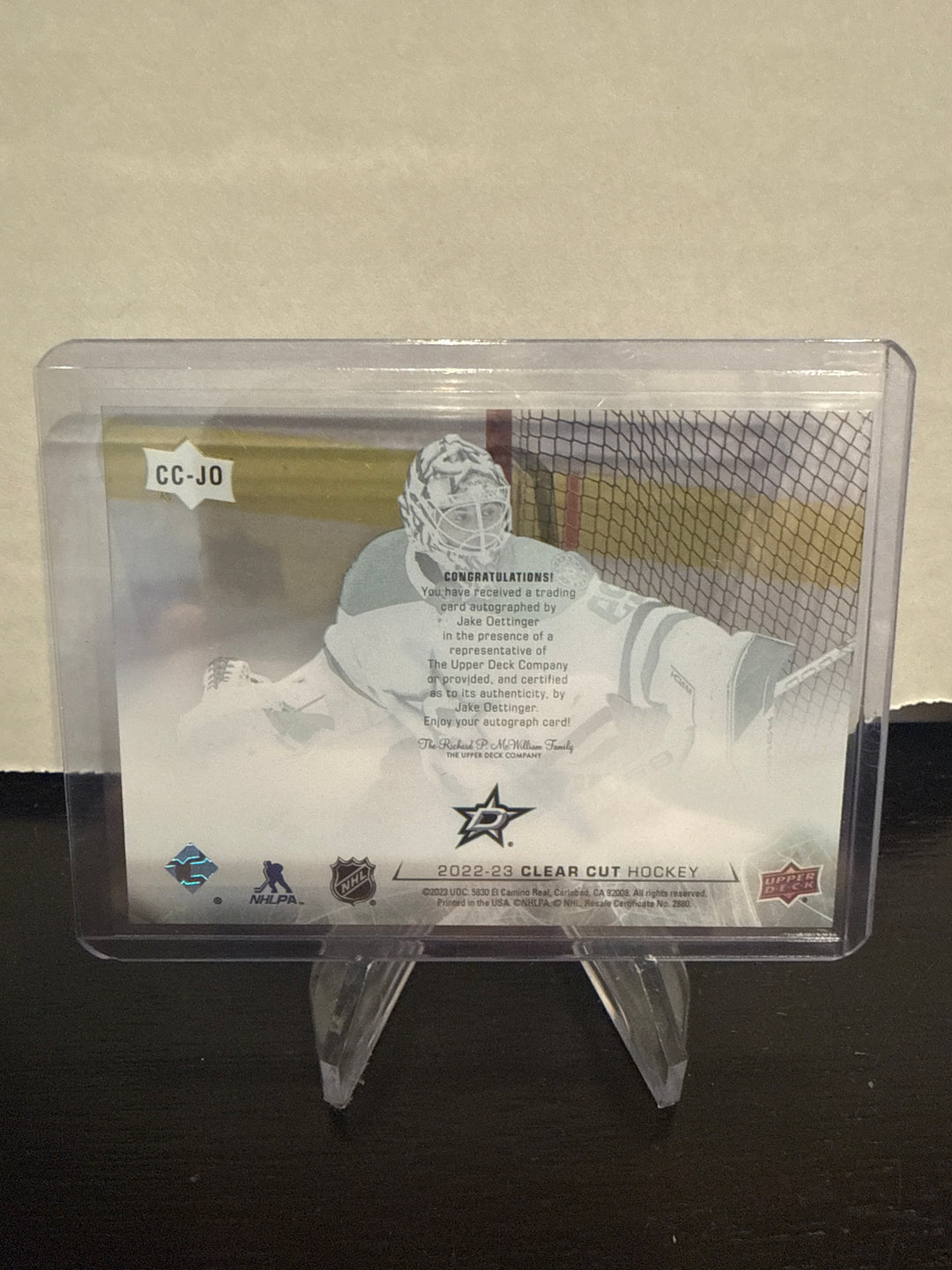 Jake Oettinger 2023 Upper Deck Clear Cut Auto